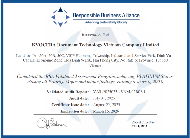 Platinum-certificaat van de RBA