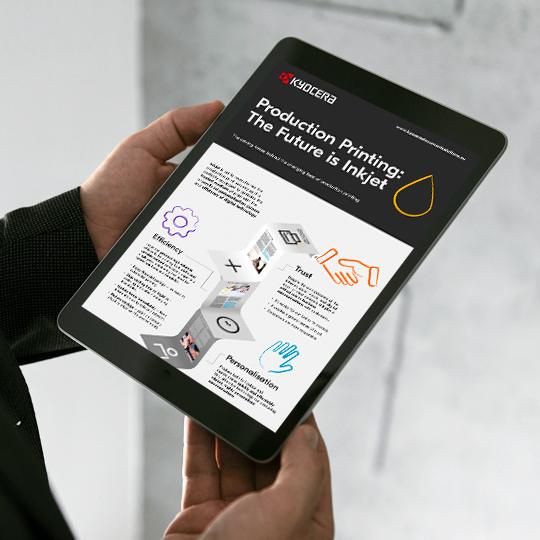 Inkjettechnologie is de toekomst in productieprinten. tablet with the ebook